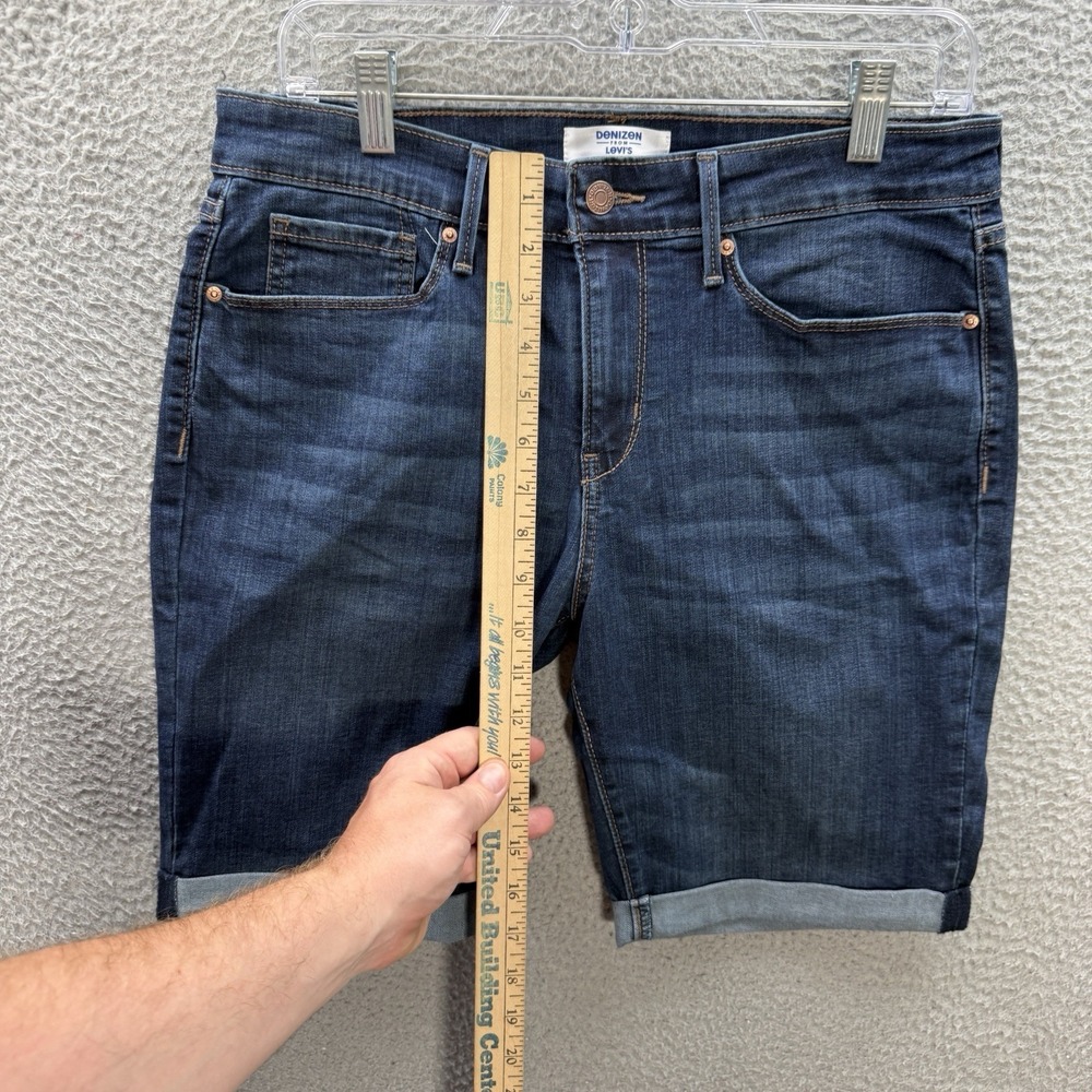 Levis Denizens Shorts Womens 12 Blue Denim Bermuda Cuffed Stretch Whiskered - Picture 6 of 11